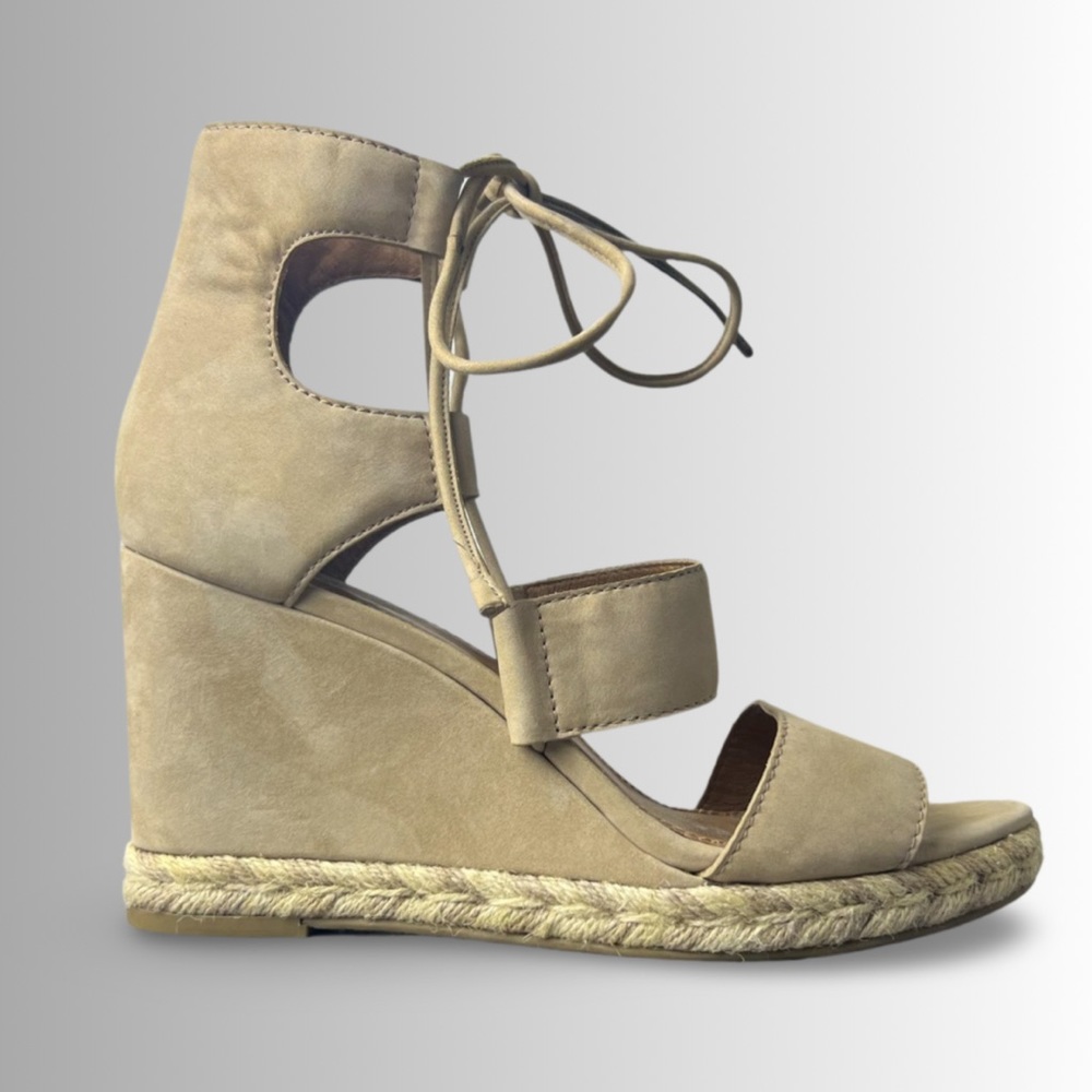 Frye Roberta Ghillie Espadrille Platform Wedge Nubuck Leather, Nude Color, Sz 9 - Picture 3 of 7